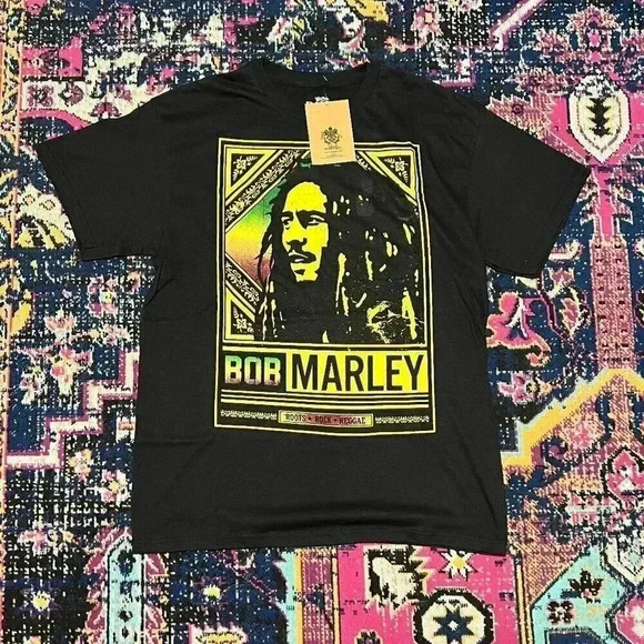 NWT Bob Marley Mens Shirt Size Large Roots Rock Reggae Short Sleeve VTG - Picture 1 of 2